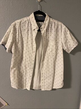 Men's Short-Sleeve Anchor Print Button-Down Shirt - Cream